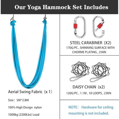 5.5 Yards Aerial silks swing outside yoga hammock,Aerial silk start set | Aerial Silks For Gymnastics outside Aerial Yoga Swing For Adults - color: Sky Blue