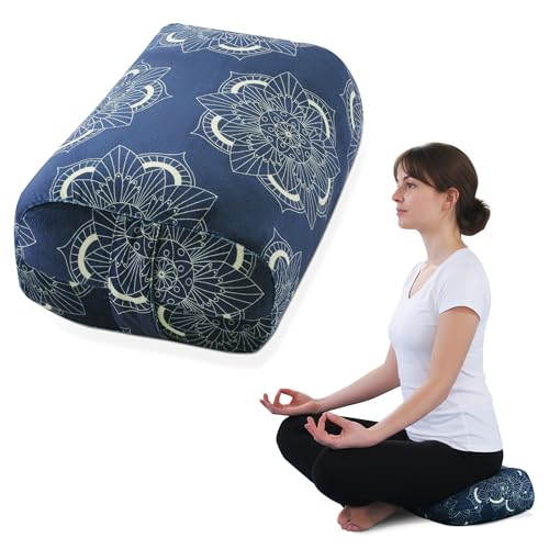 MABOZOO Yoga Bolster Pillow, Rectangular Yoga Bolster for Restorative & Meditation, Professional Meditation Cushion with Carry Handle - color: Blue, size: 14 inch
