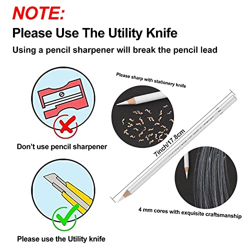 GETHPEN White Charcoal Pencils Set, Sketch High-light Pencils, 6 Pieces | White Charcoal Sketch Pencils, White Chalk Pencils for Drawing, Sketching, Shading, Blending, Beginners & Artists - color: White, size: 6 Count (Pack of 1)
