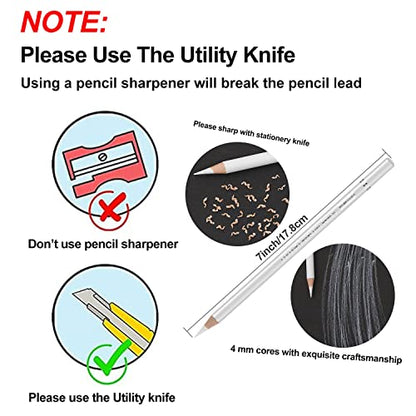 GETHPEN White Charcoal Pencils Set, Sketch High-light Pencils, 6 Pieces | White Charcoal Sketch Pencils, White Chalk Pencils for Drawing, Sketching, Shading, Blending, Beginners & Artists - color: White, size: 6 Count (Pack of 1)