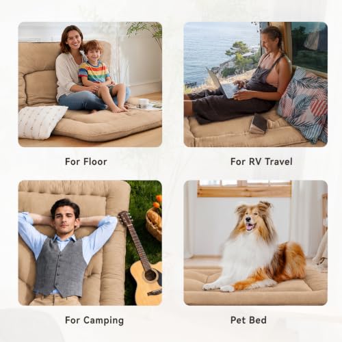 Japanese Floor Mattress,3.5" Thicken Futon Mattress Tatami Mat - color: Light Coffee, size: Twin (80”L × 39“W)