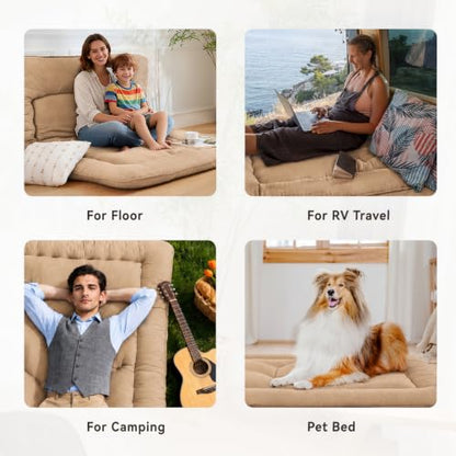 Japanese Floor Mattress,3.5" Thicken Futon Mattress Tatami Mat - color: Light Coffee, size: Twin (80”L × 39“W)