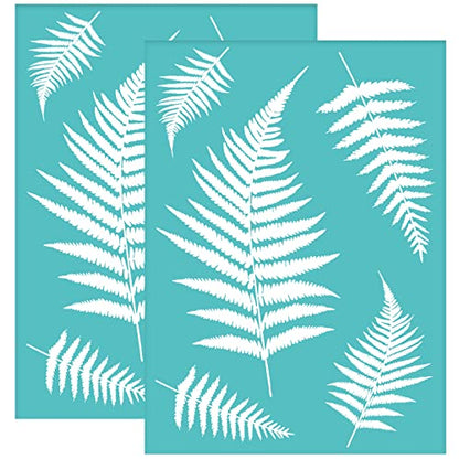 OLYCRAFT 2Pcs Self-Adhesive Silk Screen Printing Stencil Leaf Stencils Plant Mesh Transfer Stencil Reusable Silk Screen Stencils for Painting on Wood T-Shirt Fabric - 7.7x5.5 Inch - color: Fern Leaf