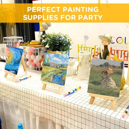 18 Pack Mini Canvases with Easels - 4x4 Inches Small Art Canvas Set for Adult Acrylic Pouring Oil Water Color