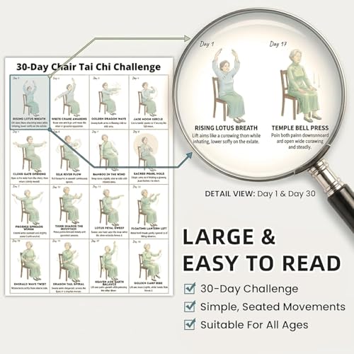 Tai Chi Chair Workout Chart for Seniors, Seated Tai Chi Exercise Poster with 30-Day Routine, Balance & Mobility Home Fitness Guide, 12x16 Inch Canvas Wall Art, 2 Pack (woman) - color: woman