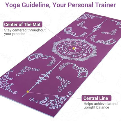 Avoalre Folding Yoga Mat, Eco-Friendly PVC Travel Yoga Mat Packable, Double Sided Non-Slip Printed Yoga Mats with Bag for Home Workout Gym Exercise Fitness Pilates Stretching (72" x 24" x 1/5" Thick) - color: Purple