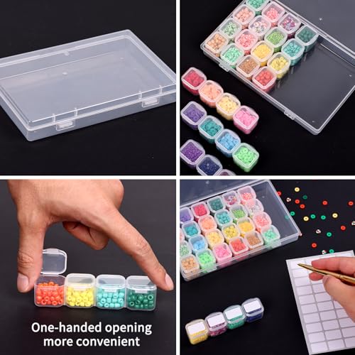 SGHUO Diamond Painting Storage Boxes 3 Pack 28 Grid Plastic Bead Organizer | Clear Plastic, Divided Compartments, for Diamond Art Beads Jewelry and Craft Supplies, Portable Project Storage - size: 3pcs