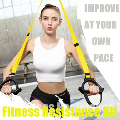 Bodyweight Resistance Training Straps, Home Gym Fitness Trainer kit - color: Army Green