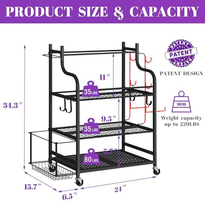 Mythinglogic 4-Tier Rolling Cart with 360° Wheels, Yoga Mat Storage Racks for Home, Gym Rack for Dumbbells Kettlebells Foam Roller, Yoga Strap and Resistance Bands, Workout Equipment