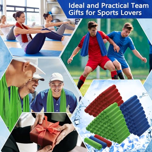 Hosuly 150 Pack Cooling Towels Bulk 40 x 12 Inch Large Chilly Breathable Sweat Sports Cold Towels Sublimation Microfiber Ice Neck Rag for Hot Weather Workout Gym Team Gift (Dark Blue,Red,Green) - color: Dark Blue,red,green