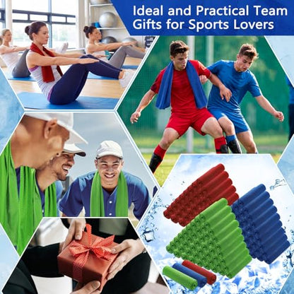 Hosuly 150 Pack Cooling Towels Bulk 40 x 12 Inch Large Chilly Breathable Sweat Sports Cold Towels Sublimation Microfiber Ice Neck Rag for Hot Weather Workout Gym Team Gift (Dark Blue,Red,Green) - color: Dark Blue,red,green
