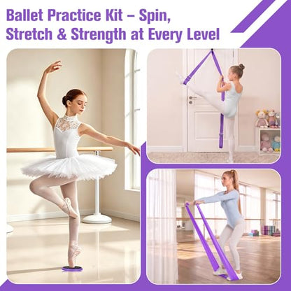 Ballet Practice Kit - Turning Board, Stretching Strap & Resistance Band to Improve Turns, Balance, Spinning for Dance - color: PURPLE
