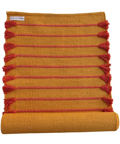 Jaipur art & Rugs Cotton Yoga Mat - Eco-Friendly Hand-Woven Rug - Non Slip & Thick (24”x72”x5mm) for Everyday Fitness at Home - Comfortable Extra-Long - color: Red Yellow