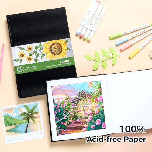 Ohuhu 2 Pack Marker Paper Pad Art Sketchbook for Drawing and Sketching | 8.3"x8.3"&8.3"x11.7" Art Sketch Book Drawing Papers Each Size Holds 78 Sheets/156 Pages -120 LB/200 GSM -Hardcover Sketch Pad - size: 8.3" x 8.3 " and 8.3" x 11.7"
