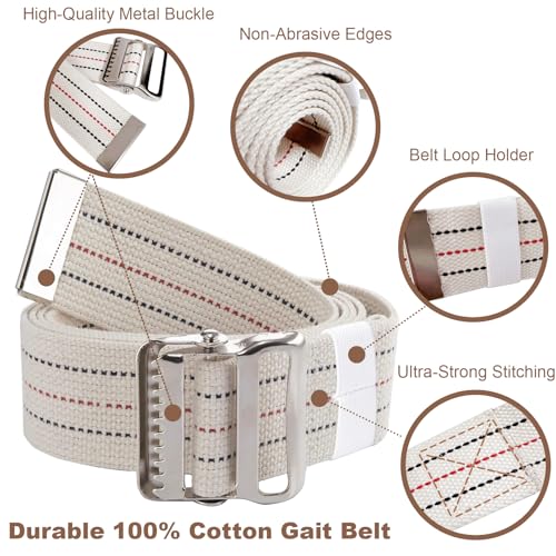 Gait Belt for Seniors 60inch - Walking Transfer Belts Gate Belts Medical for Elderly, Physical Therapy Strap Caregiver Supplies for Caregiver, Nurse, Therapist with Metal Buckle