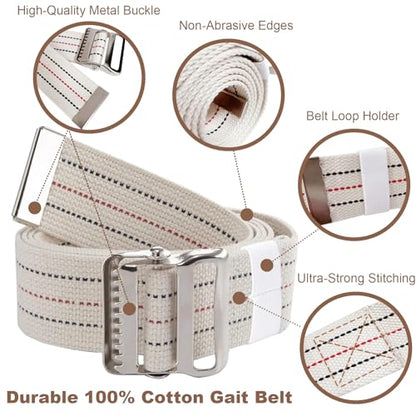 Gait Belt for Seniors 60inch - Walking Transfer Belts Gate Belts Medical for Elderly, Physical Therapy Strap Caregiver Supplies for Caregiver, Nurse, Therapist with Metal Buckle