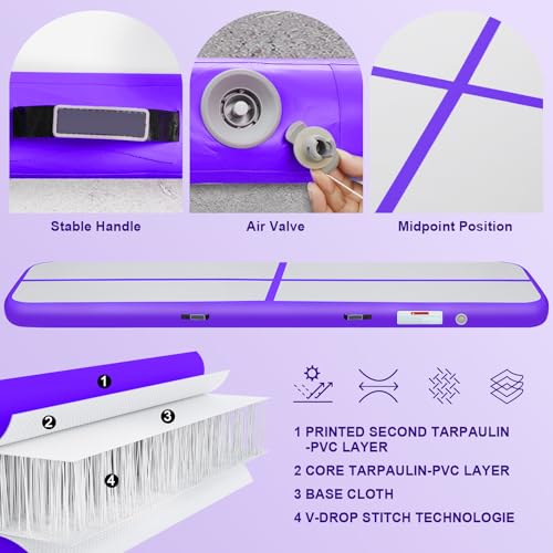 Inflatable Gymnastics Mat Air Tumble Track Tumbling Mats with Pump - color: Purple, size: 10ft*5ft*6inch(3m*1.5m*15cm)