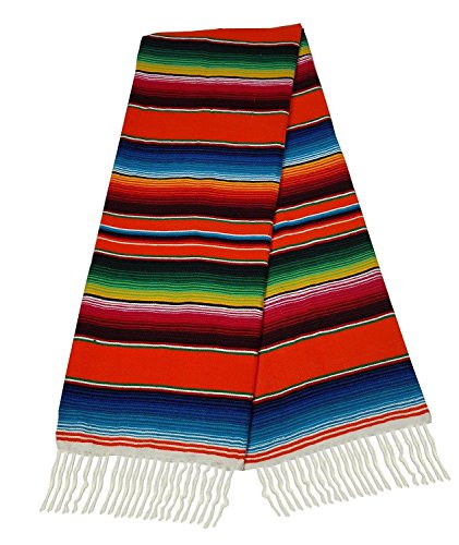 Sanyork Orange Sarape Style Falsa Blanket Classic Mexican Serape Mat Throw Hand Woven
