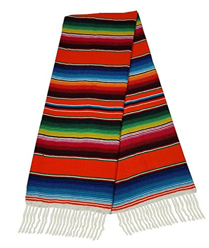 Sanyork Orange Sarape Style Falsa Blanket Classic Mexican Serape Mat Throw Hand Woven