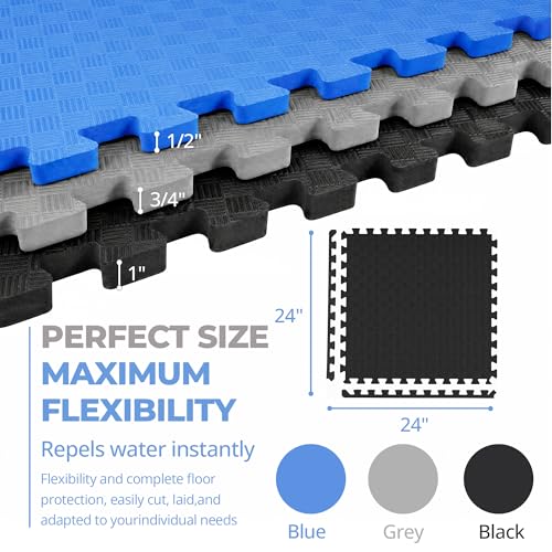 HulkFit Puzzle Exercise Mat, 1 Inch EVA Interlocking Foam Floor Tiles Workout Mat for Home Gym Equipment, MMA, Gymnastics, Shock-Absorbing Workout Mat for Garage Flooring and Apartments, 18 Tiles - color: Black