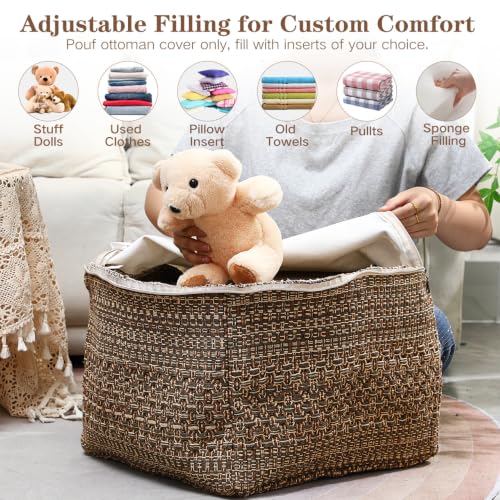 Cabilock Square Pouf Cover Thick Cotton Linen Chair Cushion Cover 15.74 X 15.74 X 10.62 in Indoor Seats Mat Cozy Japanese Style No Filler for Home Seating