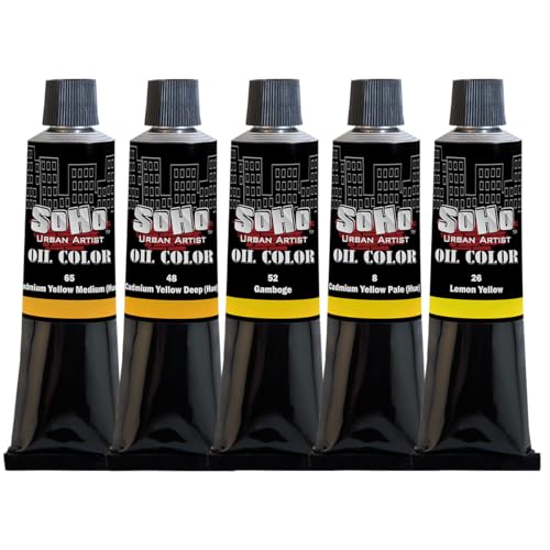 Soho Urban Artist Oil Paint Yellows Set of 5-170 mL Tubes, Triple-Milled Oils with Refined Linseed - Smooth Application, True Color Mixes, Ideal for Brushes & Palette Knives - color: Yellows, size: 5.75 Fl Oz (Pack of 5)