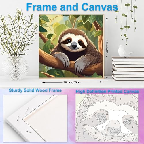 Artunion Framed Paint by Numbers Kit for Adults Beginners & Kids Ages 8-12,Cute Sloth Paint by Number with Frame,Animal Paint by Numbers Kit on Canvas 10 * 10 Inch Without Easel - color: ZXT-328-F