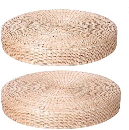 HUAWELL 2 Pack Super Bigger Size Tatami Floor Pillow Sitting Cushion, Round Padded Room Floor Straw Mat for Outdoor Seat Dia: 60CM (23.6) - style: 23.6 Inch
