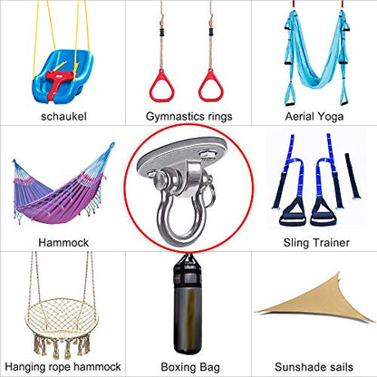 2Pack Heavy Duty Swing Hanger 180° Ceiling Swing Mount 2000 LBS Capacity | Silver Heavy Bag Hanger Hanging Chair Mount Swing Hook Swing Hardware for Hammock Chairs, Porch Swings, Gymnast Ring - color: Silver Swing Hanger (2pack)