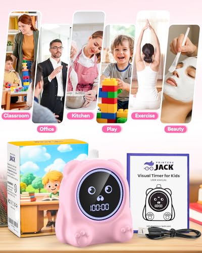 Visual Timer for Kids, 100 Min Digital Timer with Paused, Rechargeable Countdown/Up Timers, 3 Alarm, Silent, Vibrate & Sound Mod, Productivity Timers for ADHD, Classroom, Teacher, Exercise, Study - color: Pink