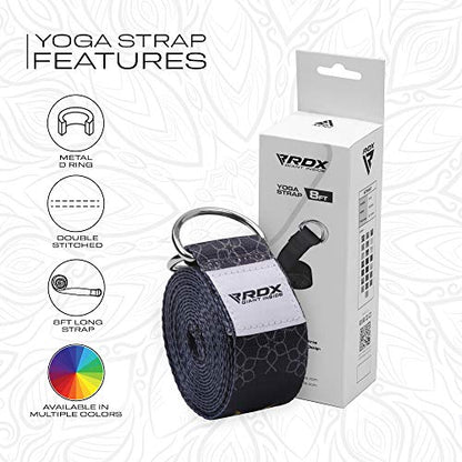 RDX 8ft Yoga Strap with D-Ring Buckle, Durable Polyester Cotton Adjustable Belts for Stretching Pilates Dance Gymnastics Fitness Holding Poses Flexibility Physical Therapy, Home Gym Exercise Workout