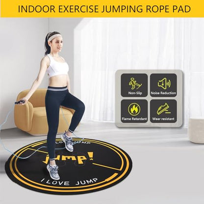 Nisorpa Jump Rope Mat 49'' Round Non-Slip Pad 1/4'' Thick Durable Workout Shock Absorbing for Skipping, Cardio, Cross Exercise, Gym - Black and Yellow