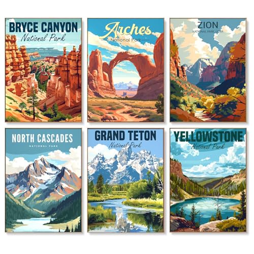 bleihum 6 Pack Paint by Numbers Kit for Adults National Park 10x14 in | Landscape Adult Paint by Number Kits on Canvas, DIY Acrylic Painting with Numbers Craft for Home Decor Gift