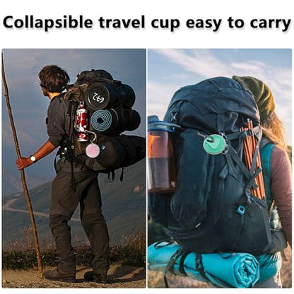 Litoexpe 2 Pack Silica gel Collapsible Travel Cup 270ml, Pink & Green | with Lids, Portable Folding Camping Cup, for Camping and Travel - color: Pink & Green