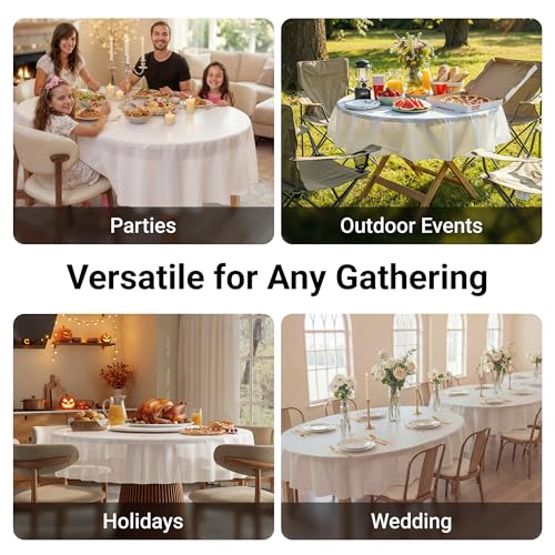 Auros 10-Pack White Plastic Tablecloths, 84" Round Disposable Table Covers | Waterproof, Spill-Proof & Throw Away Table Cloth, Easy Cleanup for Party, Birthday, Wedding, Graduation, Picnic, DIY, White - color: Pure White, size: 84" Round