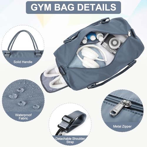 Gym Bag for Women Men with Shoes Compartment,Sports Duffle Bag Personal item travel Duffel Bags Tote Bag Small Carry on Weekender Overnight Bag Workout Dance Bag Hospital Holdalls Grey Blue - color: A6-Grey Blue