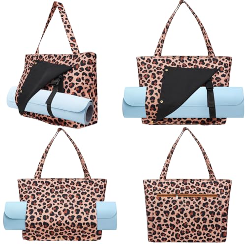 Yoga Mat Bag Yoga Bags and Carriers Fits All Your Stuff Yoga Tote Bag with Zipper Pocket Yoga Mat Carrier Pilates Bag Take in Out Mat Easily - color: Leopard Print