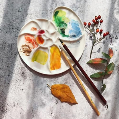 Bower Bird Ceramic Paint Palette Round Conch，Artist Professional Porcelain Watercolor Palette，Acrylic Gouache Watercolor Mixing Tray-6.7Inch