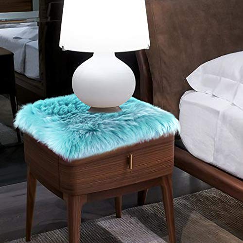 Softlife Blue Faux Fur Sheepskin Chair Cover Seat Cushion Pad Super Soft Area Rugs for Living Bedroom Sofa Dorm (1.6ft x 1.6ft, Light Blue) - color: Light Blue