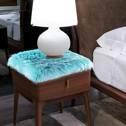Softlife Blue Faux Fur Sheepskin Chair Cover Seat Cushion Pad Super Soft Area Rugs for Living Bedroom Sofa Dorm (1.6ft x 1.6ft, Light Blue) - color: Light Blue