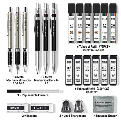 Four Candies 25PCS Art Mechanical Pencil Set + Mechanical Pencil Set Silver