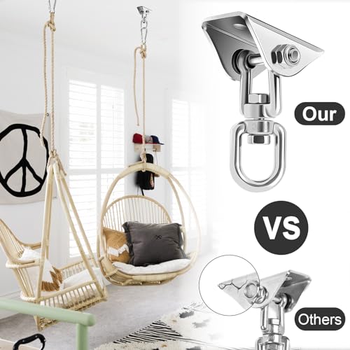2 Packs Swing Hanger 304 Stainless Steel 1763lbs Capacity Heavy Duty Swing Hardware Set Ceiling Mount Swivel Swing Hook for Hammock Chair, Swing Hanger, Punching Bag,Yoga Outdoor and Indoor