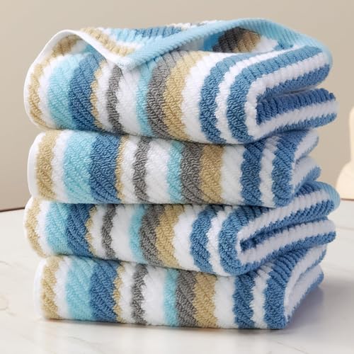 VOOVA & MOVAS Hand Towels 4 Pack, 100% Cotton, 16x27 in, Blue Gray Beige - color: Blue + Gray + Beige Striped, size: 4 PC Hand Towels (16"x27")