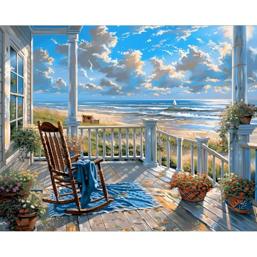 Clendo Landscape Paint by Numbers Kit for Adults Beginners, Beach Adult Paint by Numbers on Canvas, Acrylic Painting Crafts for Home Decor (16x20inch) - color: MT120125-US, size: Frameless