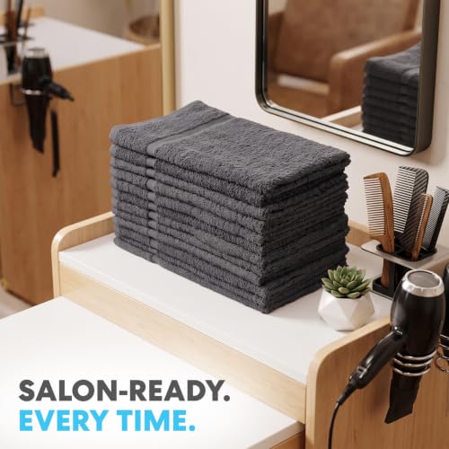 Simpli-Magic Cotton Hand Towels 16"x27" (12 Pack) – Soft Towels for Bathroom, Kitchen, Salon & Gym (Gray) - color: Gray, size: 16 in x 27 in