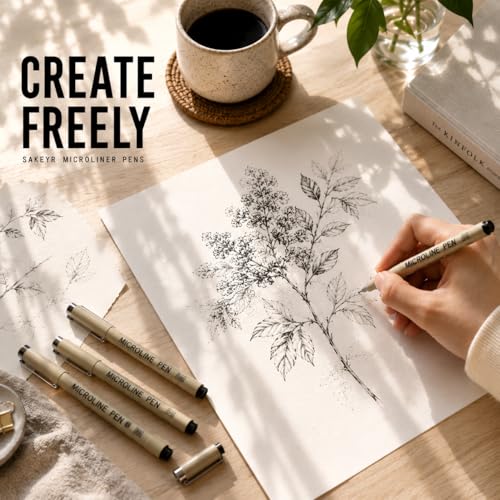 SAKEYR Fineliner Pens, 12 Size Micro Pen Set Black (0.2–3.0mm + Brush), Ultra Fine Point Art Drawing Pens, Waterproof & No Bleed Quick Dry Ink for Artists, Sketching, Manga, Illustration, Journaling