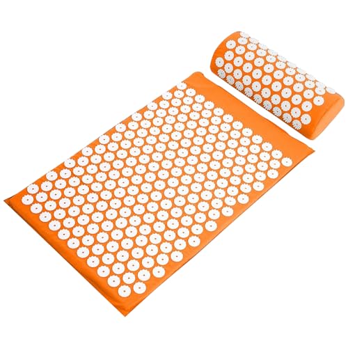 Fitvids Acupressure Mat and Pillow Set for Back/Neck Pain, Acupuncture Products to Relieve Muscle Fatigue, Improve Insomnia for Sedentary People, Acupuncture Eases Stress, Massage Mat, Orange - style: Orange