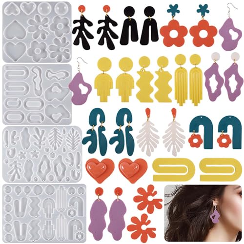 Attuslla 6 PCS Resin Earring Molds Silicone Jewelry Earring Molds Epoxy Resin Molds DIY Craft with Ear Hooks, Jump Rings for DIY Women Earrings, Pendants, Rings, Jewelry Craft Supplies - color: Style B