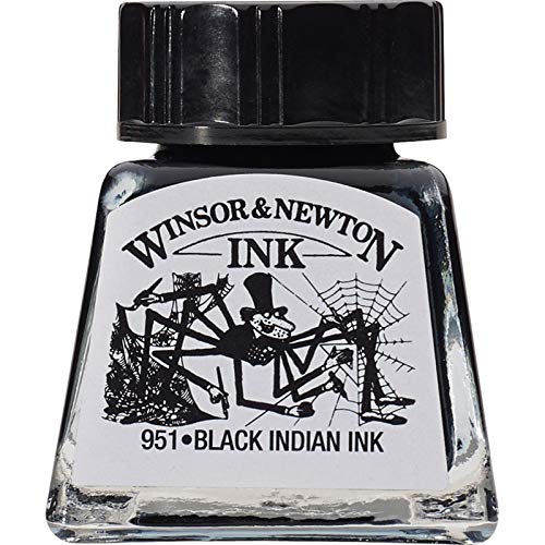 Winsor & Newton Drawing Ink, 14ml Bottle, Black Indian | Fast-drying, transparent & water-resistant; Outstanding Color Brilliance; Perfect for brush, dip pen, airbrush applications. - color: Black Indian, style: 14ml Bottle