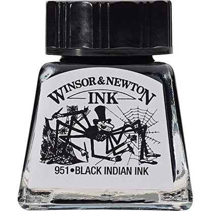 Winsor & Newton Drawing Ink, 14ml Bottle, Black Indian | Fast-drying, transparent & water-resistant; Outstanding Color Brilliance; Perfect for brush, dip pen, airbrush applications. - color: Black Indian, style: 14ml Bottle